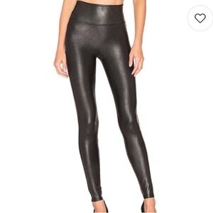 NWT Spanx Black Faux Leather Leggings Women’s Medium Petite Lounge Active